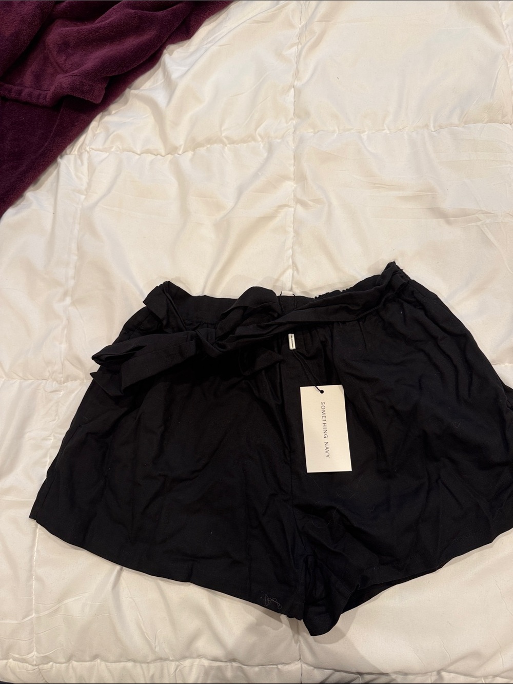 Something Navy Black High-Waist Paperbag Tie-Waist Shorts
